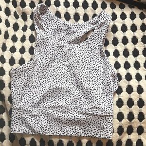 High-Neck Black & White Spot Crop Tank Top